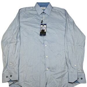 Duchamp Dress Shirt Mens 16 Large Light Blue Cotton Stretch Button Down